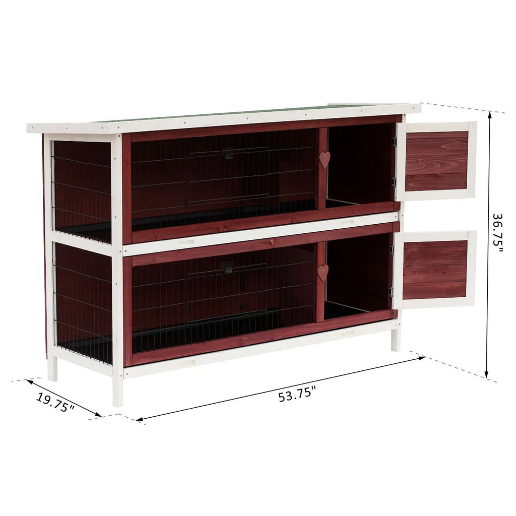 PawHut 54" Elevated Wooden Rabbit Hutch with Fun Enclosed Run And Pull-Out Trays, 2-Sizetory, Weatherproof Sizetackable