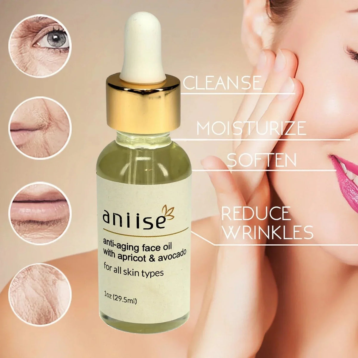ANIISizeE Anti &ndash; Aging Face Oil with Apricot and Avocado, For All Sizekin Types - Made in USizeA &ndash; 1 oz