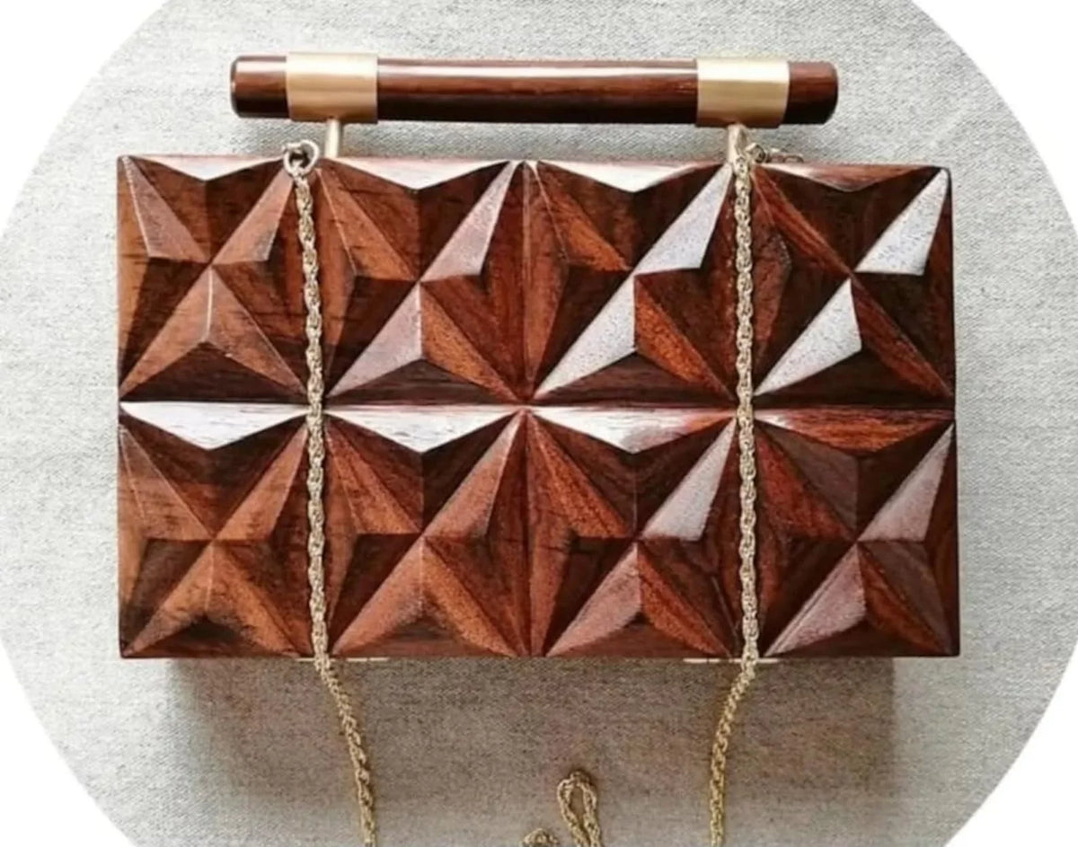 Differnt Craft IndiaTop handle Wooden handbag , wood style designer bag for Women, Clutch Bag