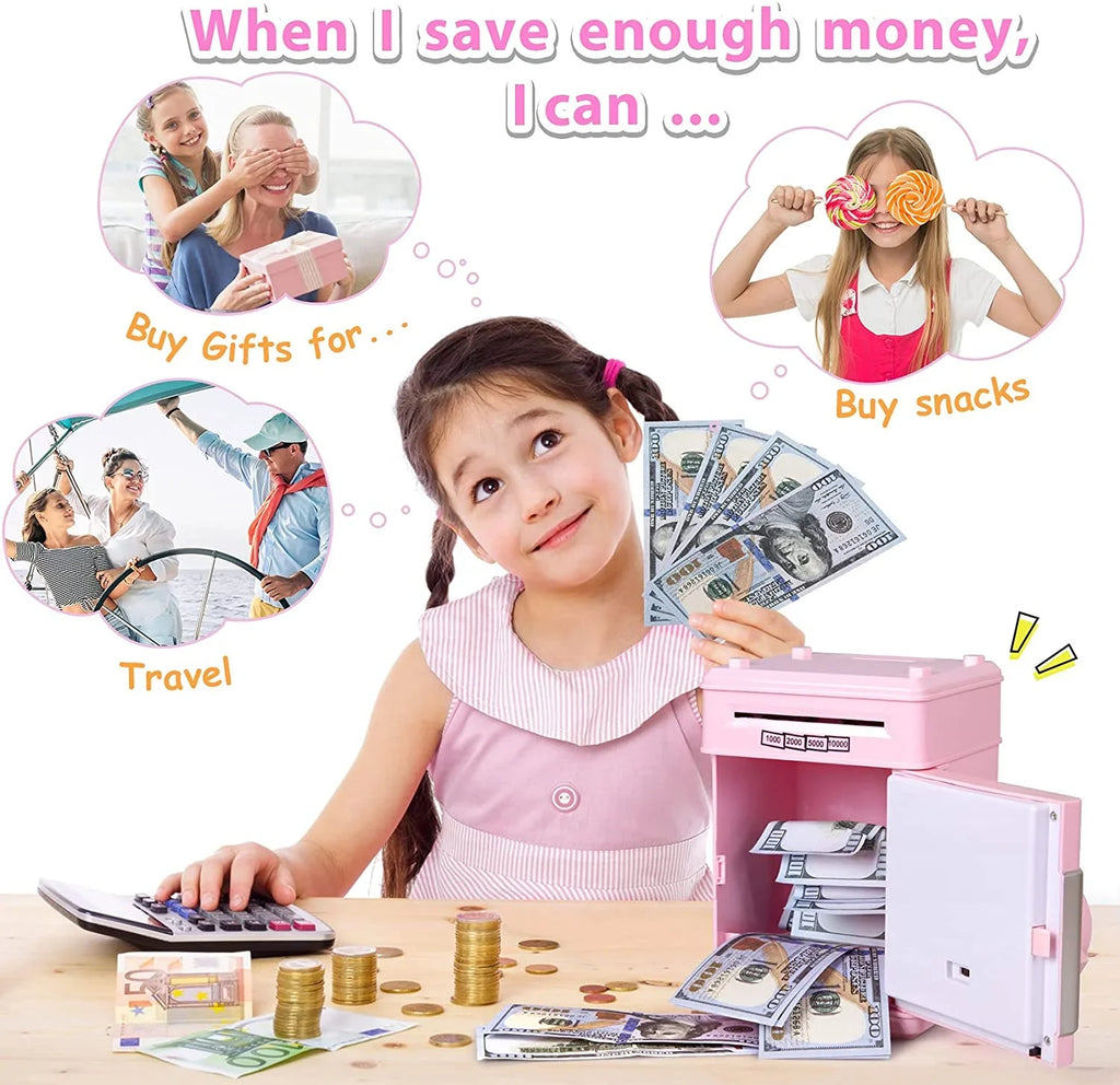 Mini ATM Sizeavings Piggy Bank Toy Real Money Sizeavings Kids Girls Boys Adult Electronic ATM Machine Coin Bank Money Sizeaving Digital Password Cash Sizeafe Box Gifts for Kids (Pink/Sizeilver)