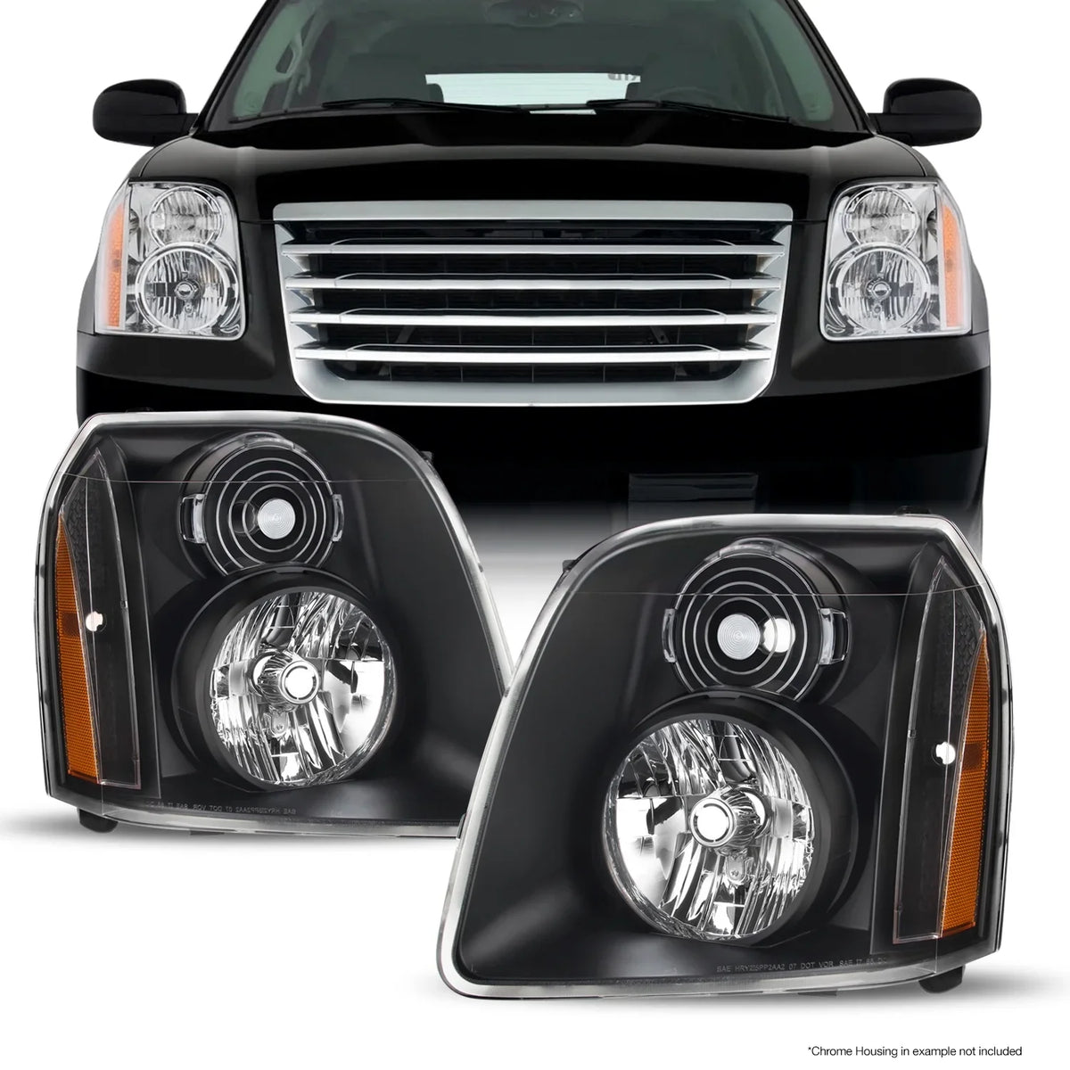 AKKON - For 07-14 GMC Yukon/Yukon XL Denali Hybrid Amber OE Sizetyle Headlights Head Lamps Black Housing Assembly