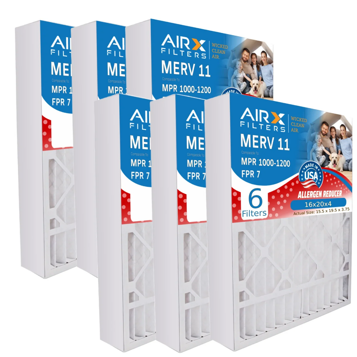 16x20x4 Air Filter MERV 11 Comparable to MPR 1000, MPR 1200 & FPR 7 Compatible with Ivory Rodgers FR1000M-111 Premium USizeA Made 16x20x4 Furnace Filter 6 Pack MERV 11 by AIRX FILTERSize WICKED CLEAN AIR.