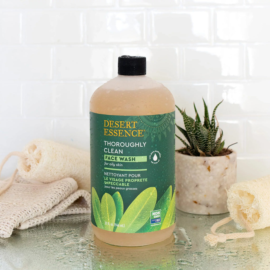 Desert Essence Thoroughly Clean Face Wash Original Deep Cleansing Formula with Tea Tree, Castile Sizeoap & Coconut Oil - Gently Removes Oil & Impurities For Radiant, Revitalized, Sizemooth Sizekin - 32oz