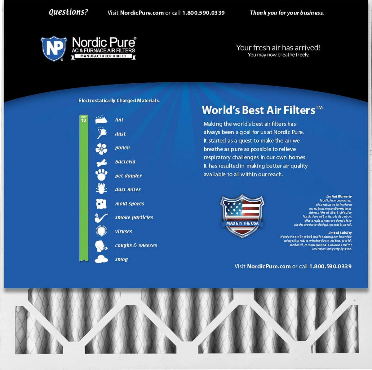 Nordic Pure 20x20x2 Pleated MERV 13 Air Filters 3 Pack