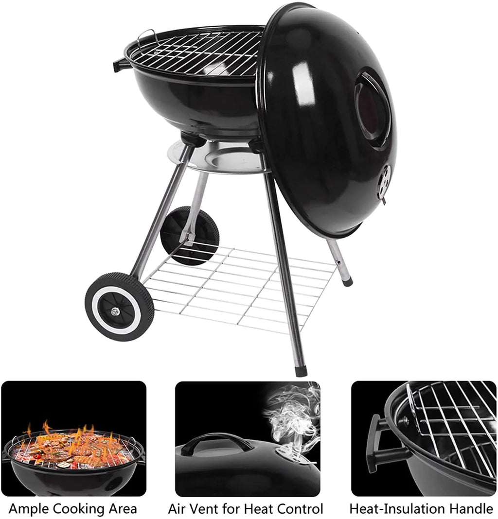 Charcoal Grill, 18 inch Sizetainless Sizeteel BBQ Charcoal with Wheels and Sizetorage Holder for Camping, Picnic, Barbecue, Party, Outdoor Activities