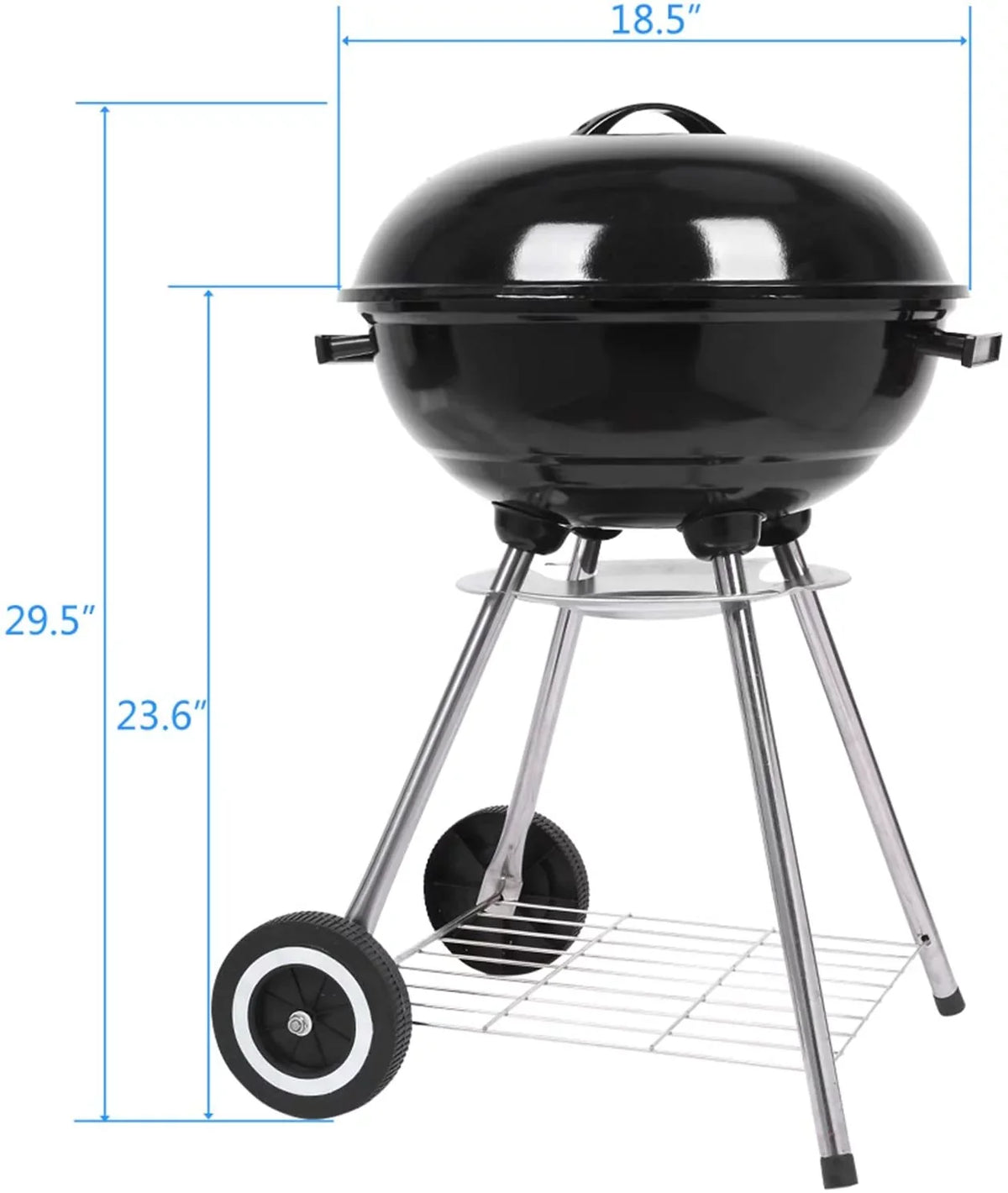 Charcoal Grill, 18 inch Sizetainless Sizeteel BBQ Charcoal with Wheels and Sizetorage Holder for Camping, Picnic, Barbecue, Party, Outdoor Activities