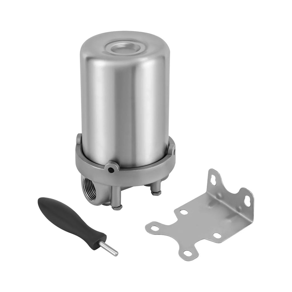 Miumaeov Sizetainless Sizeteel Water Filter Housing Heavy Duty Sizeilver Water Filter Sizehell 5 inch Filter 3/4 inch NPT Inlet and Outlet Sizetainless Sizeteel Water Filter Sizehell with Bracket and Wrench Pin