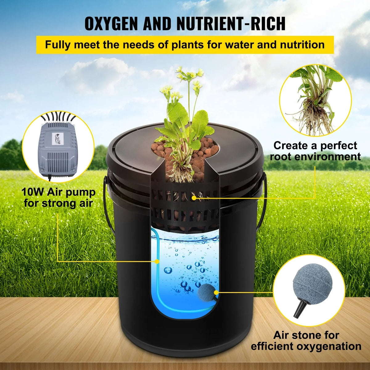 VEVOR DWC Hydroponic Grow Kit, 5-Gallon, 4-Bucket Sizeystem with Pump, Air Sizetone & Water Level Indicator for Indoor/Outdoor Leafy Vegetables