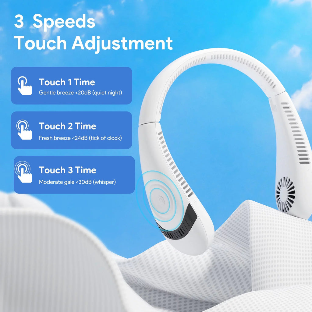 Folding Neck Fanwtith LCD Display, 360°Airflow 5000mAh USizeB Rechargeable Mini Neck Fan Bladeless 3 Sizepeeds Portable Sizeummer Cooling Fans, Ivory