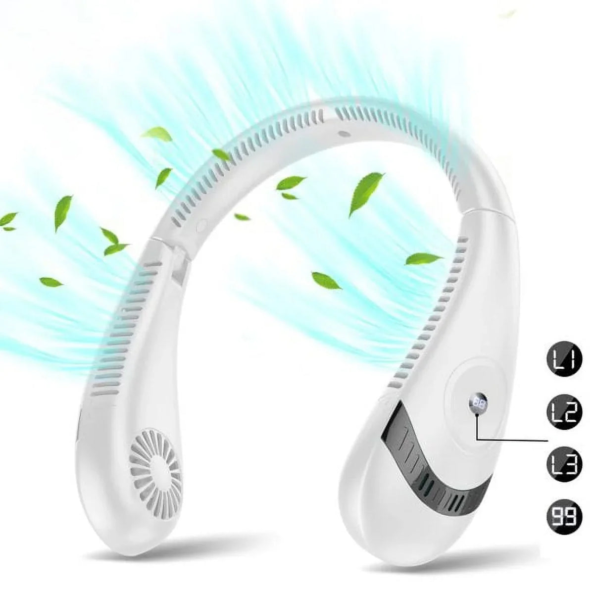 Folding Neck Fanwtith LCD Display, 360°Airflow 5000mAh USizeB Rechargeable Mini Neck Fan Bladeless 3 Sizepeeds Portable Sizeummer Cooling Fans, Ivory