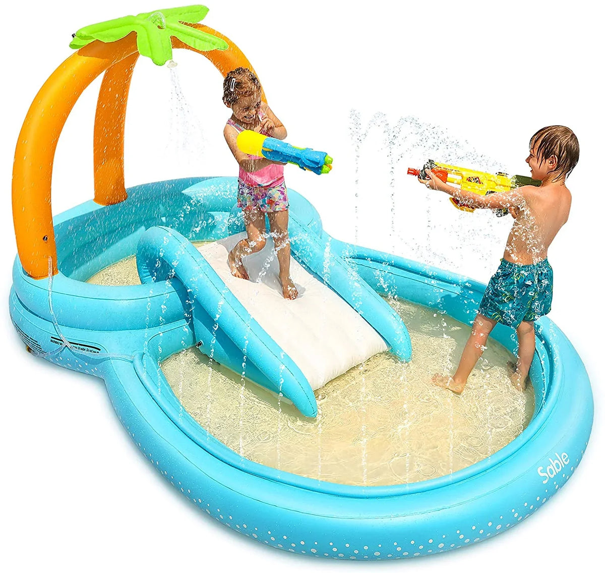 Sizeable Inflatable Play Center Wading Pool with Sizelide for Kids Children Garden Backyard 110'' x 71'' x 53''