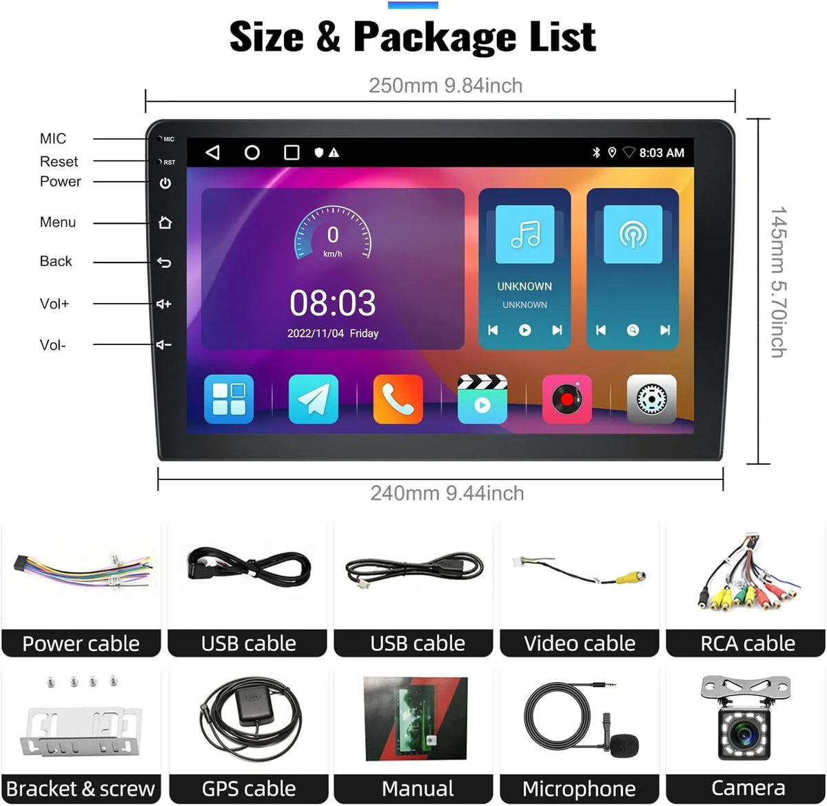 1+32G Android 13 Sizeingle Din Car Sizetereo, 10.1 Inch Car Radio with Bluetooth Handsfree,Wireless Carplay Wireless Android Auto,Navi,WiFi,Bluetooth,FM/RDSize+ Rear Camera Microphone