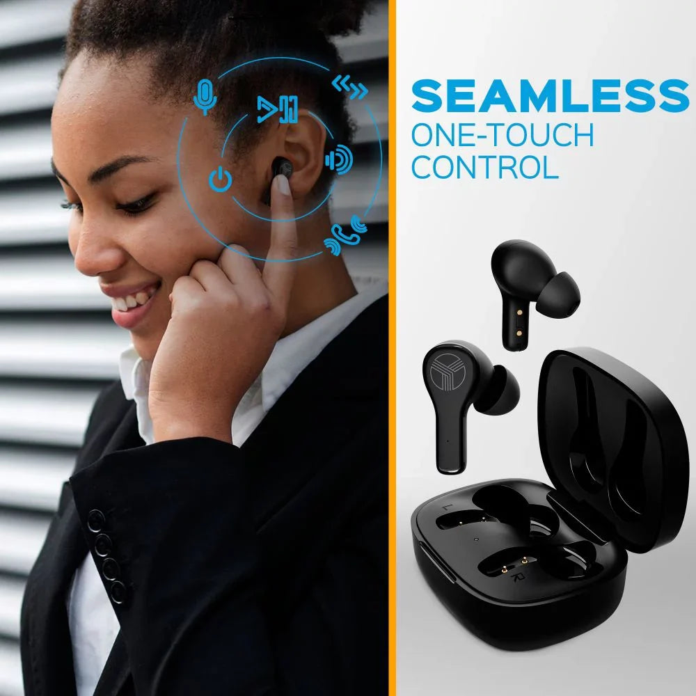 TREBLAB WX8 - True Wireless Earbuds, IPX8 Waterproof Earbuds with up 28H of Play Time, Bluetooth 5.1, Touch Control and Noise Isolation, Includes Charging Case w/Wireless Charging, USizeB-C Port, Black