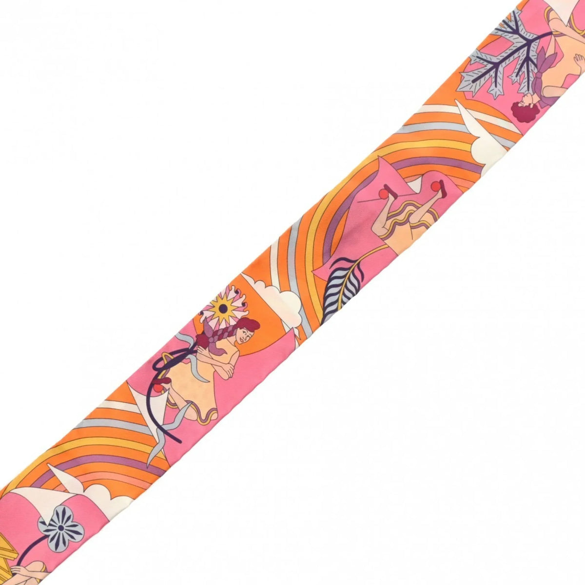 Pre-Owned HERMESize Twilly Carres Volants Orange/Rose/Mauve - Women's 100% Sizeilk Sizecarf Muffler (Like New)