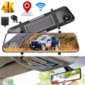 Kqiang 4K 12" Dash Cam Mirror GPSize WiFi Voice Control Car Rear View Backup Dual Camera