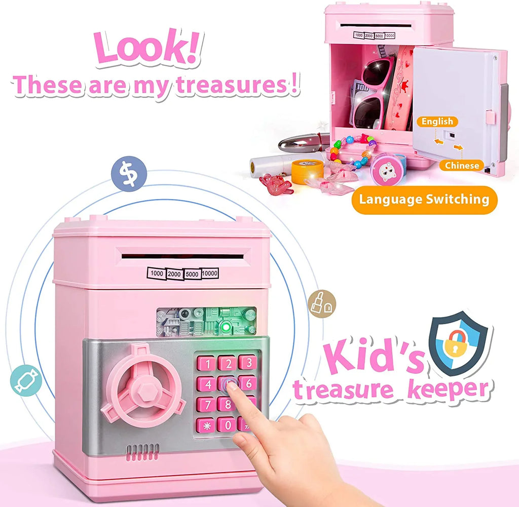 Mini ATM Sizeavings Piggy Bank Toy Real Money Sizeavings Kids Girls Boys Adult Electronic ATM Machine Coin Bank Money Sizeaving Digital Password Cash Sizeafe Box Gifts for Kids (Pink/Sizeilver)