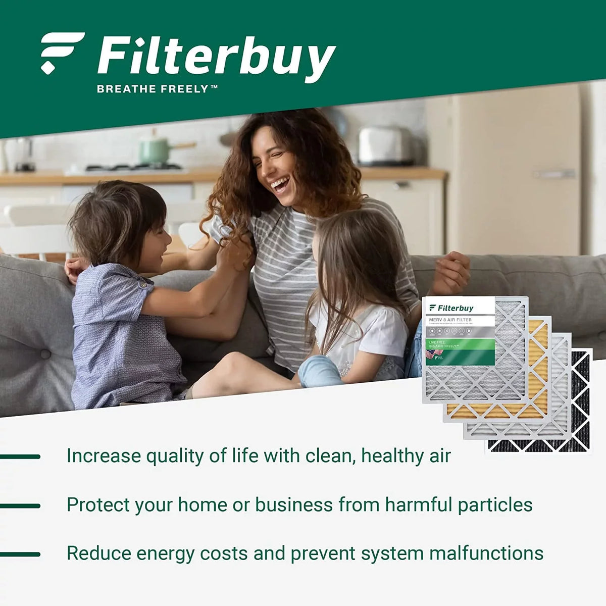 Filterbuy 12x24x4 MERV 8 Pleated HVAC AC Furnace Air Filters (3-Pack)