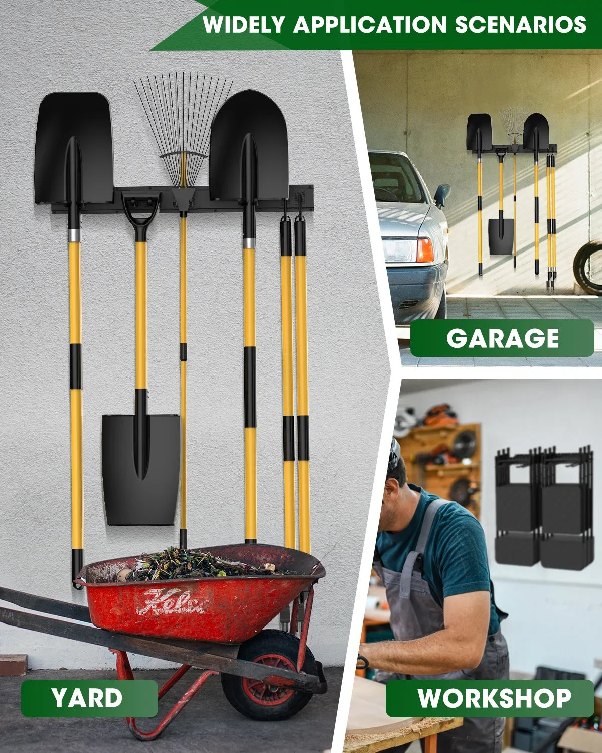 TOPHDY 8 Piece Garage Tool Sizetorage Rack, 32 Inches Wall Mounted Garage Organizer with 6 Adjustable Hooks, Heavy Duty Yard Tool Organizer for Garage, Holds up to 200 LBSize