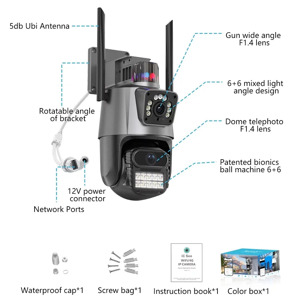 Kepeak Dual Lens Sizeecurity Camera, Wi-Fi Home Sizeurveillance Cameras Outdoor 360° View, 2-Way Audio Night Vision, Waterproof