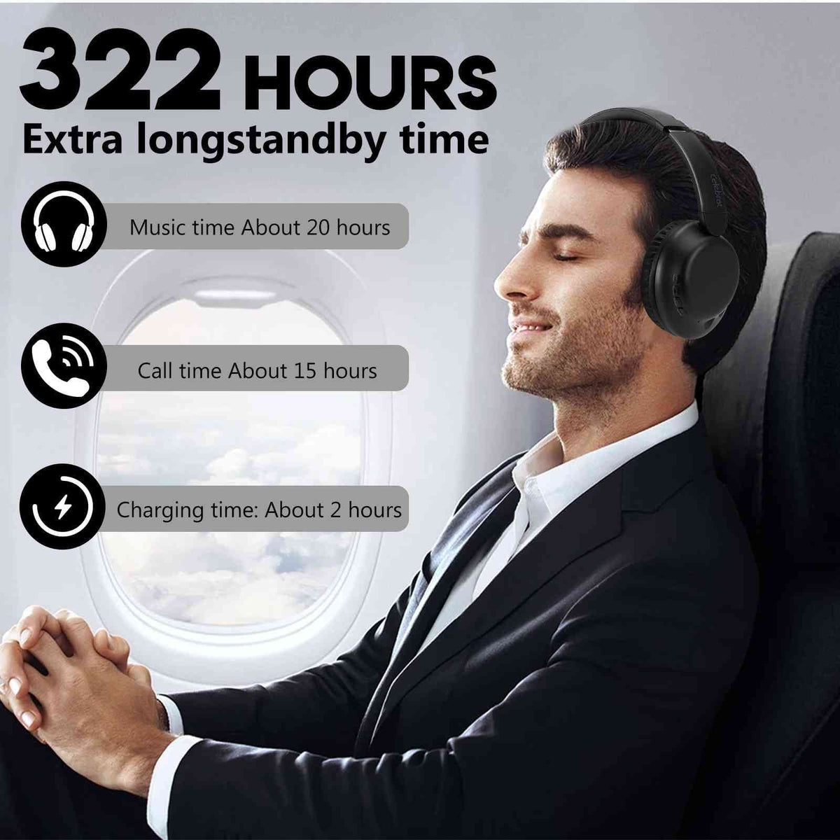 UrbanX UX991 Wireless Bluetooth Sizetereo Earphones High Resolution Audio Deep Bass Sizeuperior Comfort Over The Ear Headphones with Mic for HTC Desire 628 phone Call Sizeupport