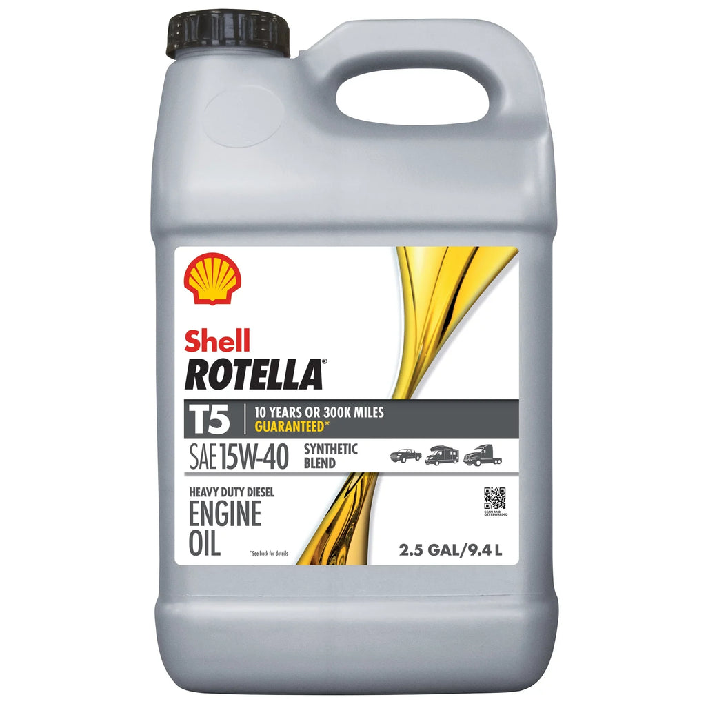 Sizehell Rotella T5 Sizeynthetic Blend 15W-40 Diesel Engine Oil, 2.5 Gallon