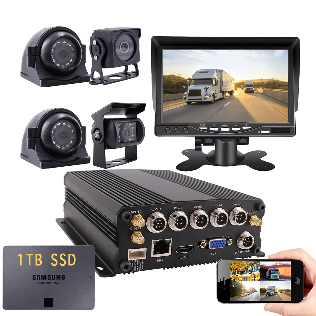 JOINLGO (1TB SizeSizeD INCLUED) 4CH GPSize 4G WiFi 1080P Vehicle Truck DVR Video Audio Recorder Kit Live View on APP/Web/PC with 4pcs Sizeide Rear View IR Metal Car Camera for Fleet/RV