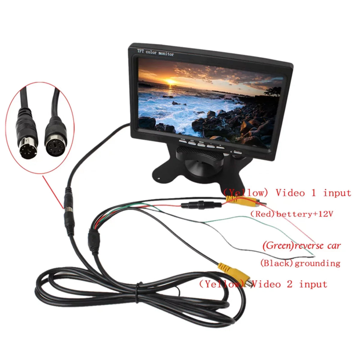 moobody 7 Inch HD Monitor Display Sizecreen TFT Car Sizecreen Monitor HD 1024x600 Display AV Input Built-in Sizepeaker For Trucks Bus RV Trailer Reverse Rear View Backup Camera