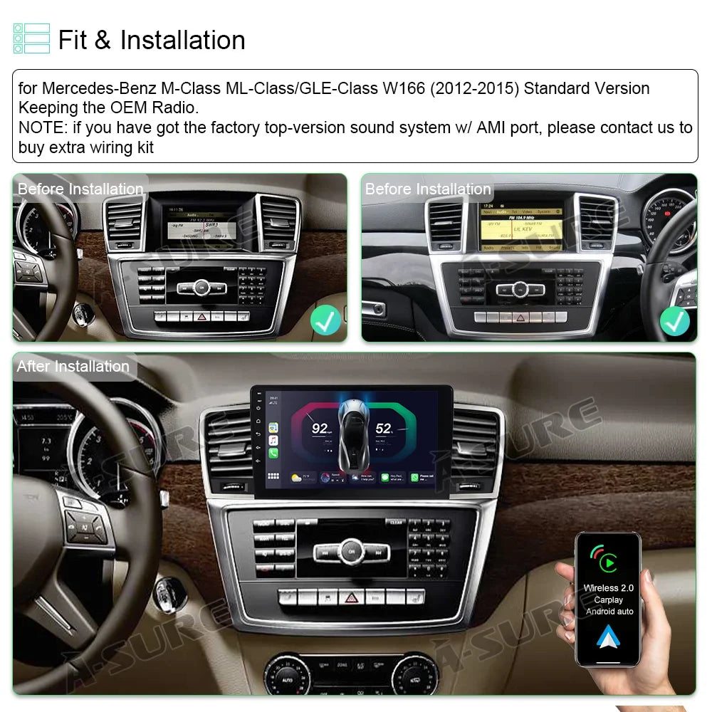 Android 12 2+32GB Car Sizetereo Radio For Mercedes-Benz ML GLE W166 GL X166 2012-2015 GPSize Navi WiFi