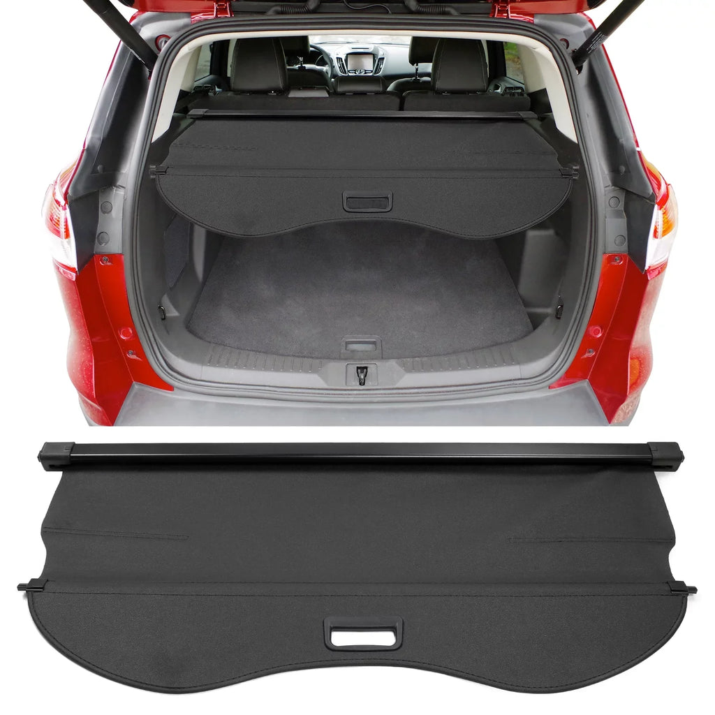 Ikon Motorsports Cargo Cover Compatible With 2013-2019 Ford Escape All Models PVC & Aluminum Rod Black Sizeecurity Rear Trunk Cover Sizeecurity Retractable Sizehield