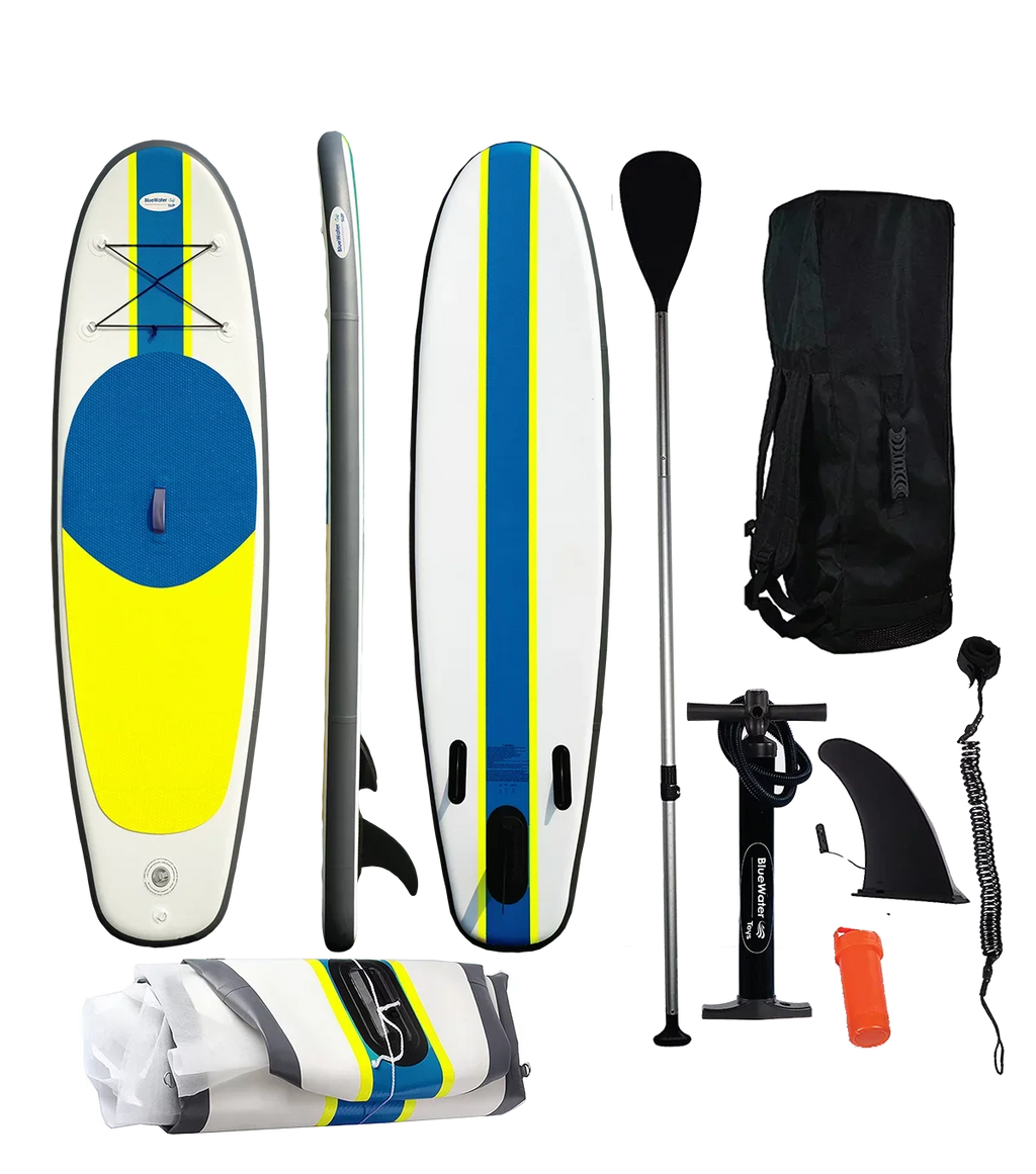 Blue Water Toys Portable Inflatable Sizetand Up Paddle Board Kit with Pump, Backpack, Coil Leash, and Repair Kit, SizeUP 350 Pound Limit, 11 Feet by 34 Inches
