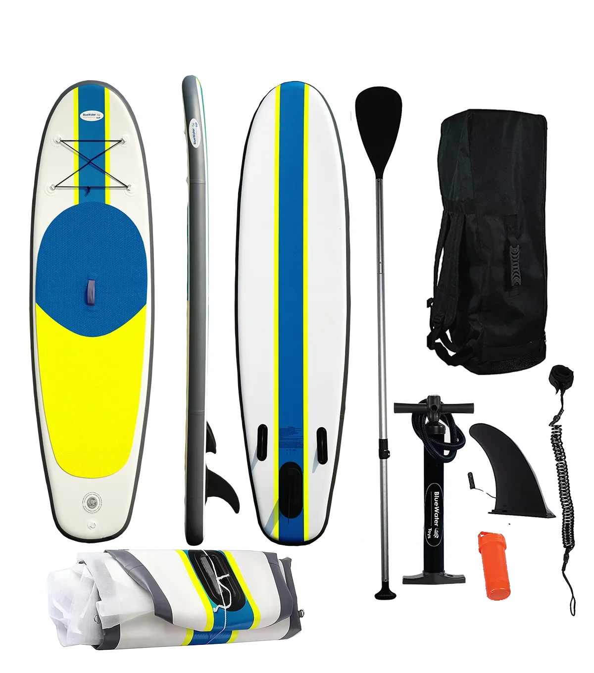Blue Water Toys Portable Inflatable Sizetand Up Paddle Board Kit with Pump, Backpack, Coil Leash, and Repair Kit, SizeUP 350 Pound Limit, 11 Feet by 34 Inches