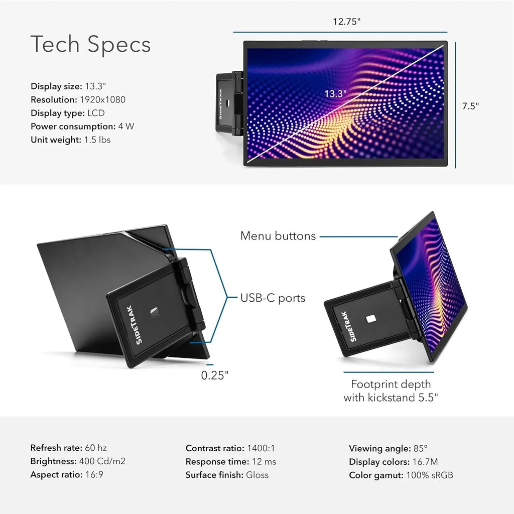 SizeideTrak Sizewivel Pro 13.3'' Portable Monitor for Laptop (13.3'' Triple Monitor)