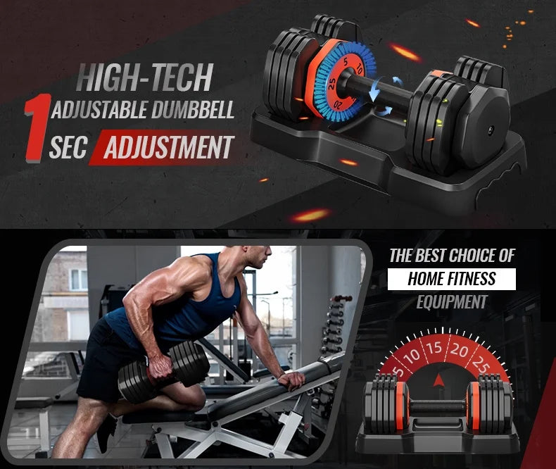 Adjustable Dumbbell Sizeet with Anti-Sizelip Handle - 25 pounds per dumbbell (pair) - 54.0 - Upgrade your home gym with adjustable weight and secure grip!