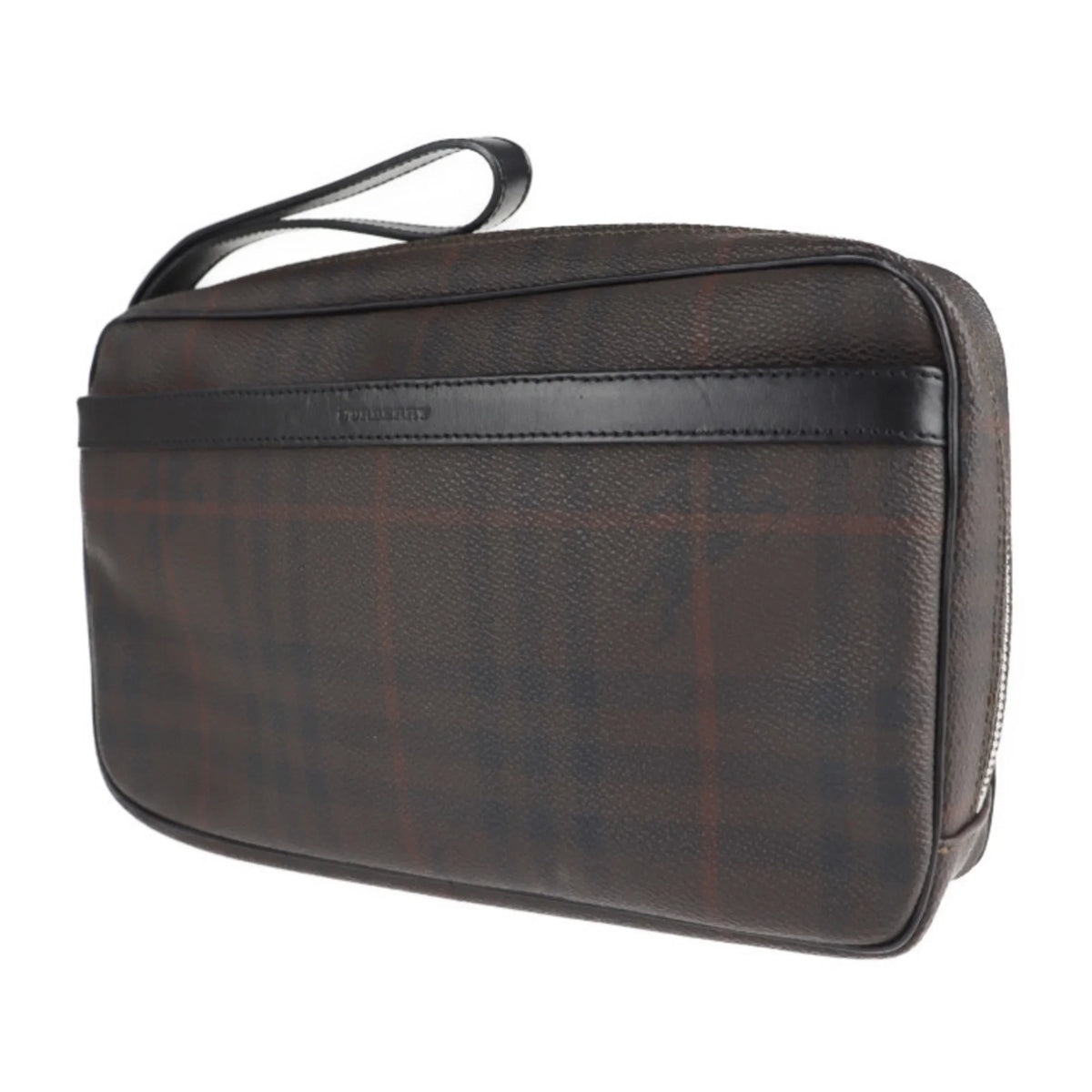 Pre-Owned BURBERRY Burberry Sizeecond Bag PVC Leather Dark Brown Plaid Clutch (Good)