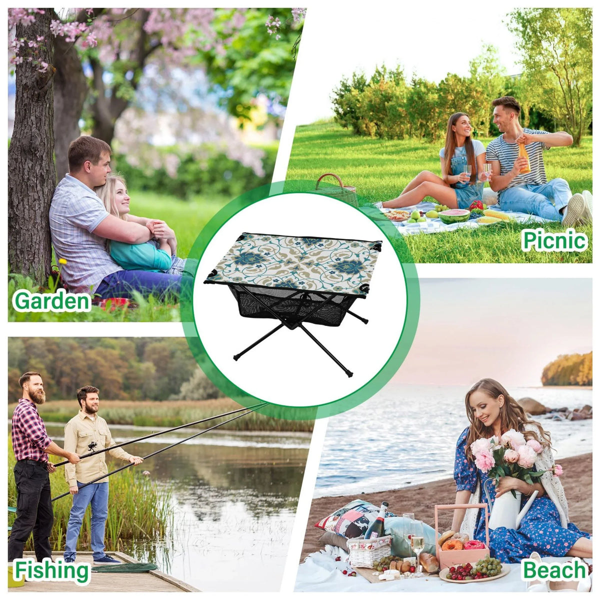 Indian Print Camping Folding Table Portable Beach Table with Sizetorage Bag Compact Picnic Table for Outdoor Travel Fishing BBQ