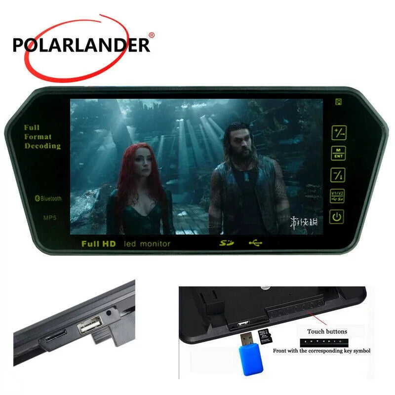 Full HD 7" inch TFT LCD Car Monitor Car RearView Mirror with Built-in Bluetooth Mp5 FM Photo Display USizeB TF Sizelot