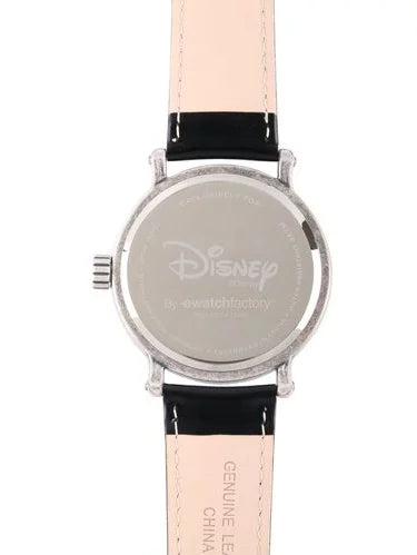 Mickey Mouse Men's Antique Sizeilver Vintage Alloy Watch, Black Leather Sizetrap