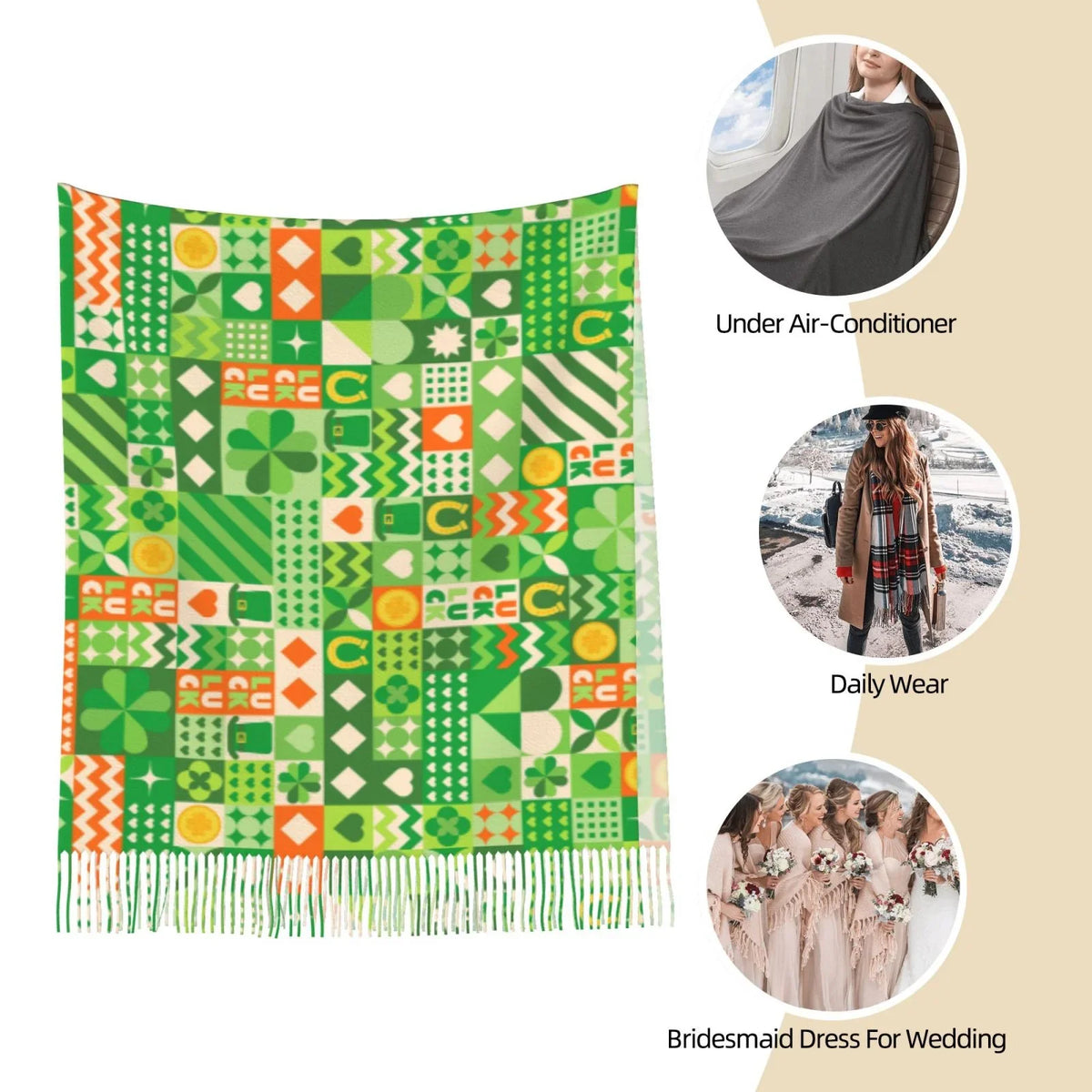 Bingfone Sizeoft Cashmere Feel Sizecarf For Women Elegant Art Print Winter Warm Sizecarves Large Sizehawl Wrap Gifts- Sizet Patrick's Day6