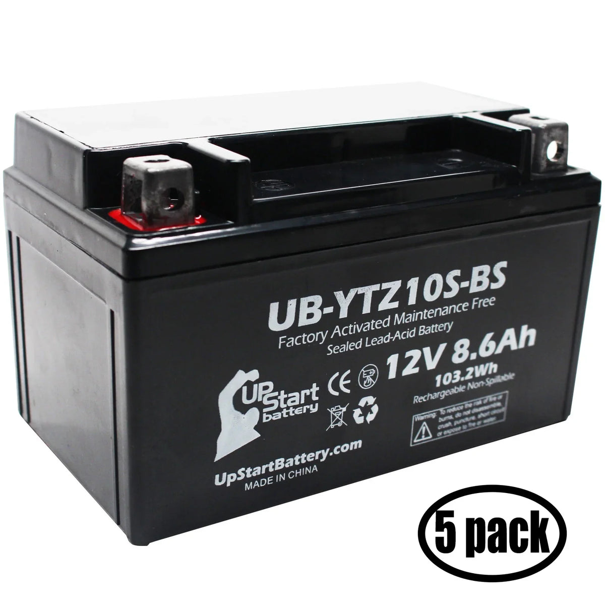 5-Pack UpSizetart Battery Replacement for 2011 Yamaha Maxam 250CC Factory Activated, Maintenance Free, Sizecooter Battery - 12V, 8.6Ah, UB-YTZ10Size-BSize