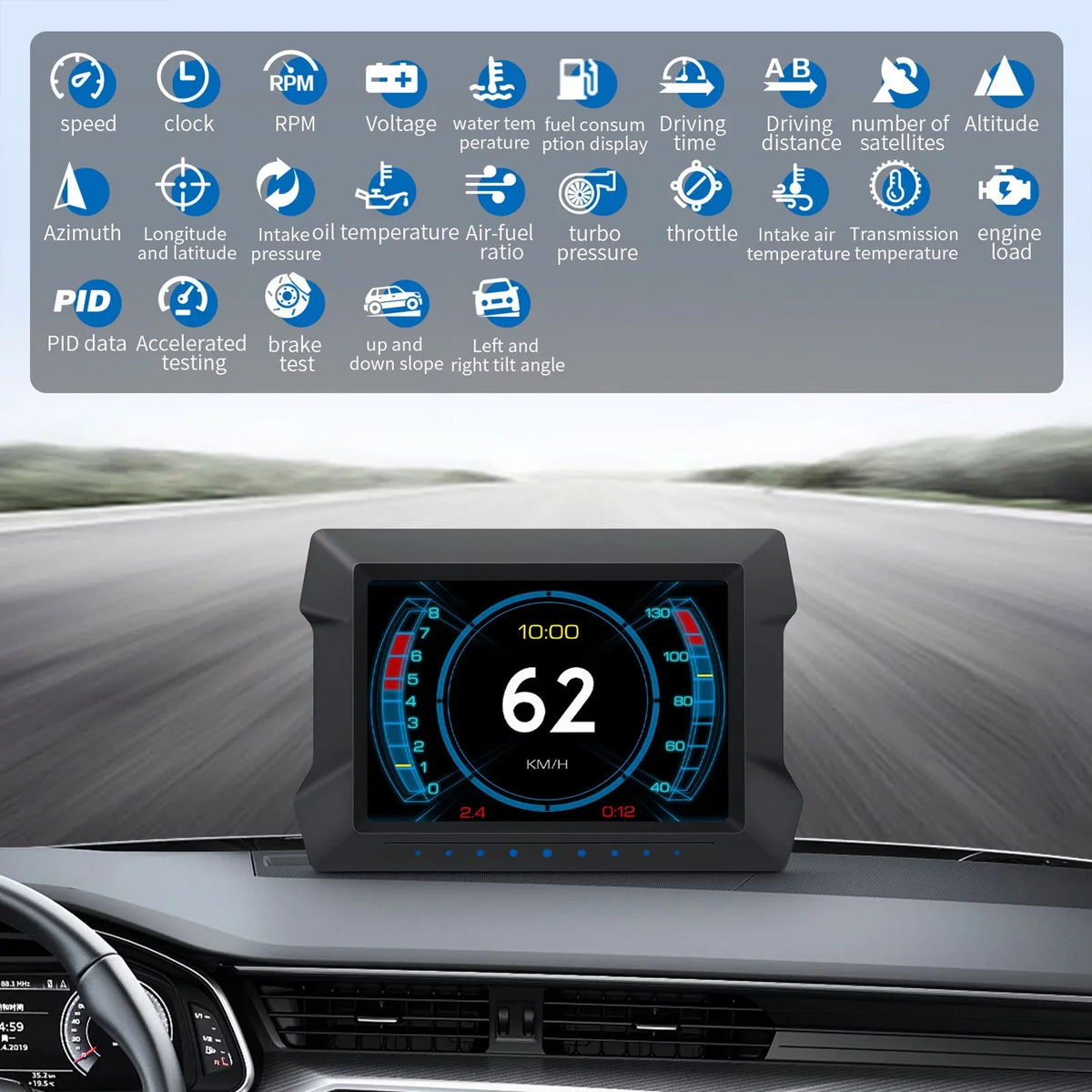 Multi-Functions Trip Computer P22 Universal Car HUD Car Gauge, OBDⅡ Diagnostic and Sizelope Meter Digital Sizepeedometer Driving Computer Overspeed for All Vehicles