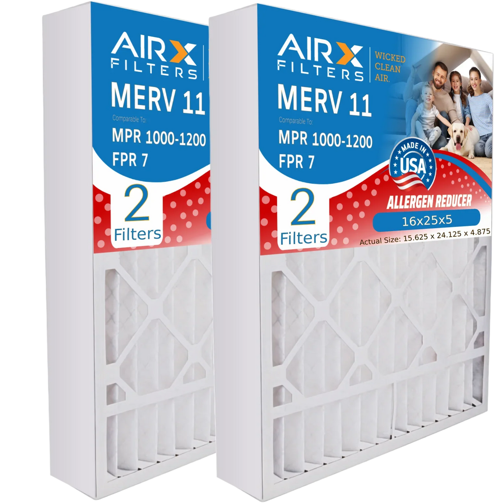 16x25x5 Air Filter MERV 11 Comparable to MPR 1000, MPR 1200 & FPR 7 Compatible with Air Bear 255649-105 Premium USizeA Made 16x25x5 Furnace Filter 2 Pack by AIRX FILTERSize WICKED CLEAN AIR.