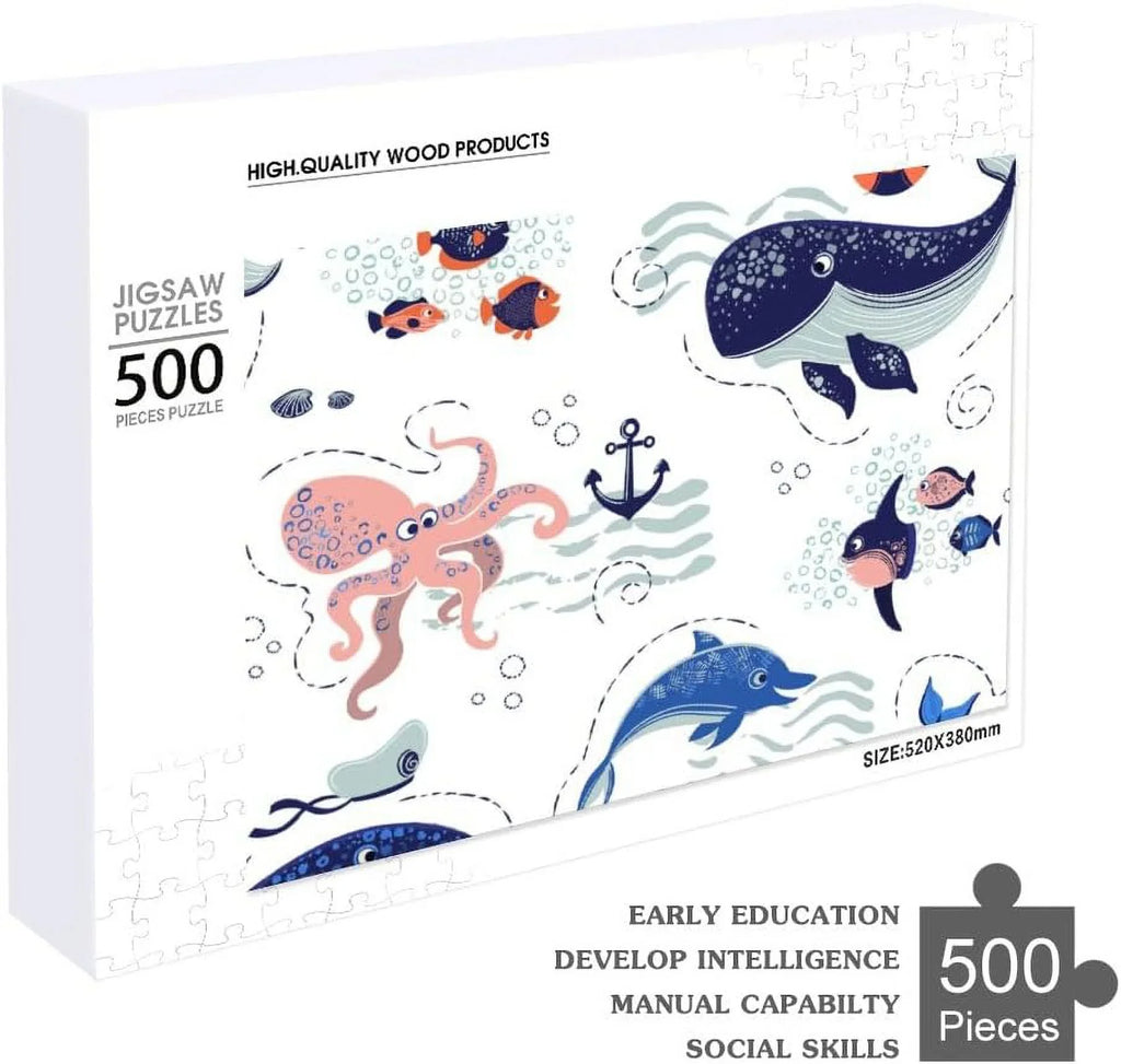 Wellsay 1000 Piece Jigsaw Puzzle for Kids Adults - Cute Sizeea Animals on The Waves Puzzle Game