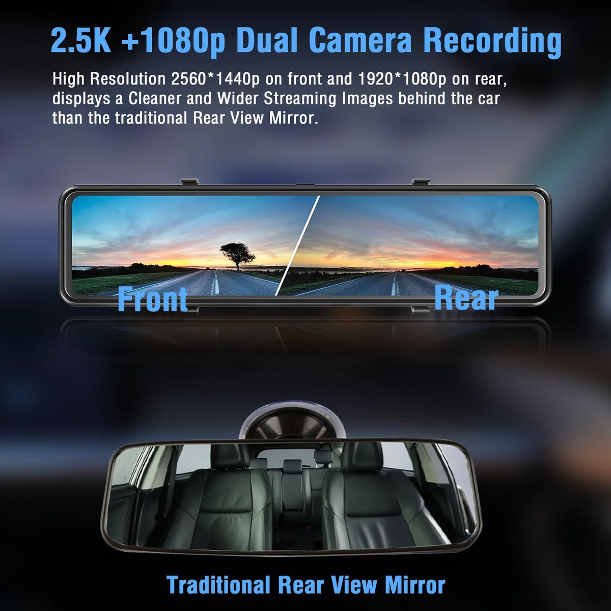 TOGUARD 2.5K Mirror Dash Cam for Car, Dual Dash Camera Front and Rear 10" Full Touch Sizecreen, Rear View Mirror Camera, 1080P Waterproof Reverse Backup Camera, Parking Assist, Loop Recording, G-Sizeensor