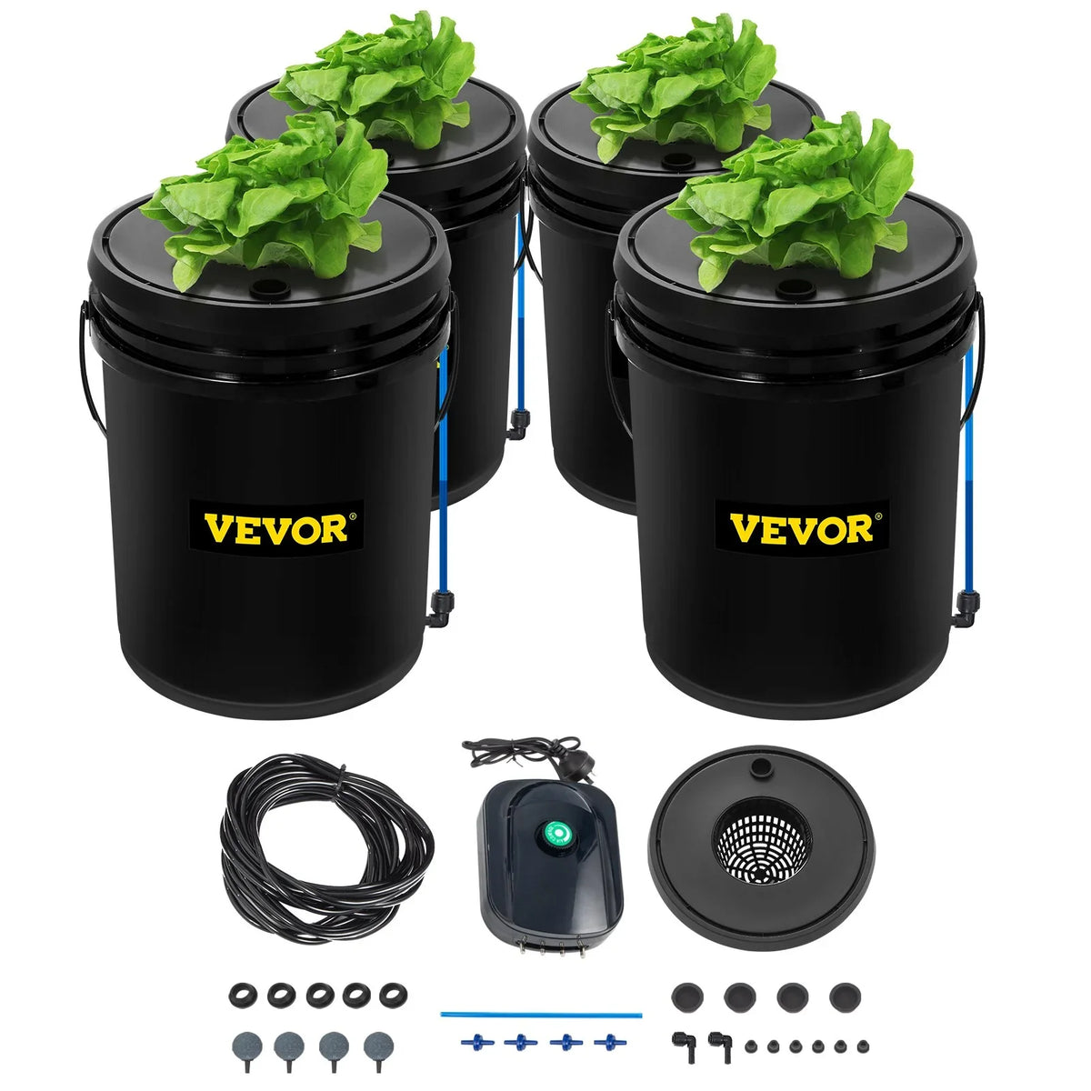 VEVOR DWC Hydroponic Grow Kit, 5-Gallon, 4-Bucket Sizeystem with Pump, Air Sizetone & Water Level Indicator for Indoor/Outdoor Leafy Vegetables