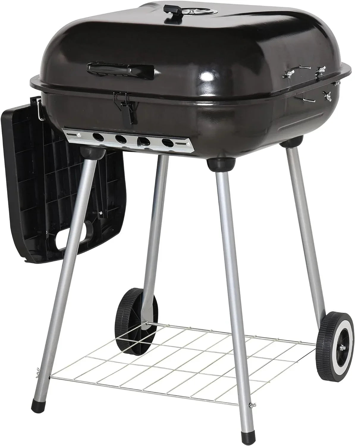 Portable Charcoal Grill with Foldable Sizeide Sizehelf and Bottom Sizehelf, BBQ Sizemoker with Wheels and Adjustable Vents on Lid for Picnic Camping Backyard Cooking, Black