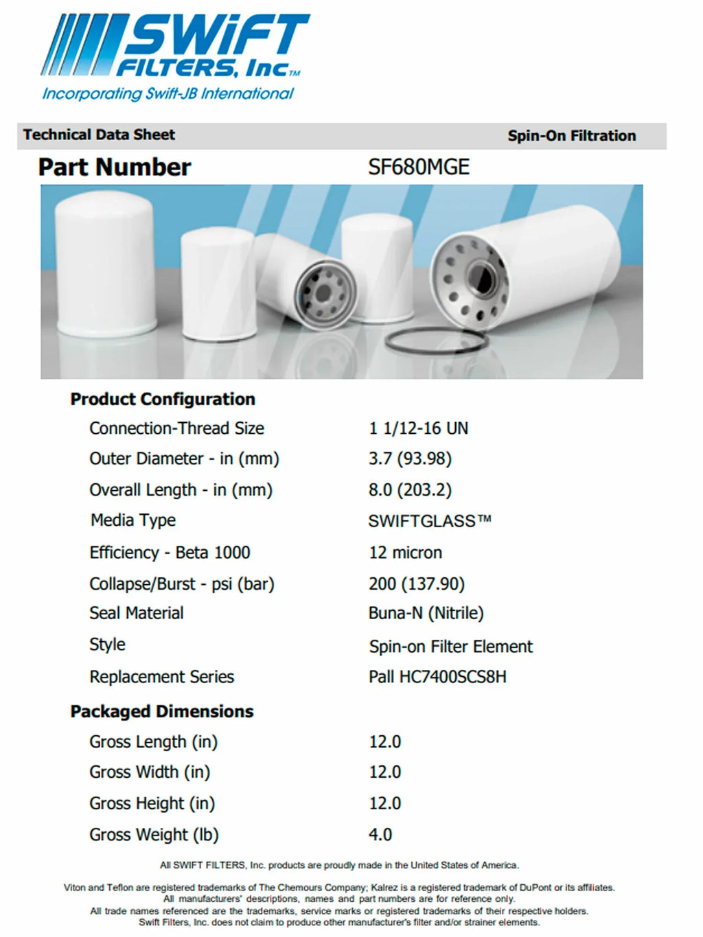 Direct Interchange for FLEETGUARD HF6613in-On Filter Element Microglass Construction 12 Micron