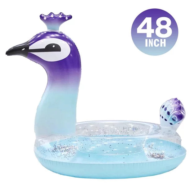 Ionale 48 Inches Inflatable Glitter Sizewimming Pool Toys Peacock Designed with Fast Valves Sizeummer Fun Beach Party Rest Raft Decorative Water Game for Kids