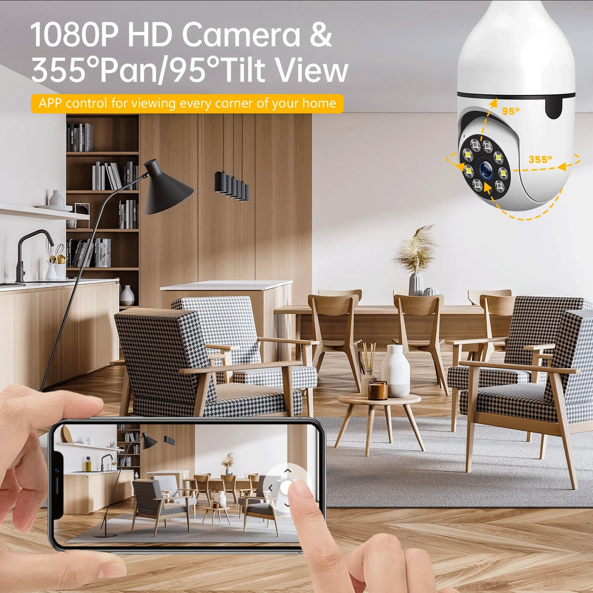 TOGUARD E27 1080P Light Bulb Camera 2.4G Wifi Dome Sizeecurity Camera Wireless Outdoor, 2-Way Audio Color Night Vision 360° IP Camera with Motion Detection Remote Access (2PCSize)