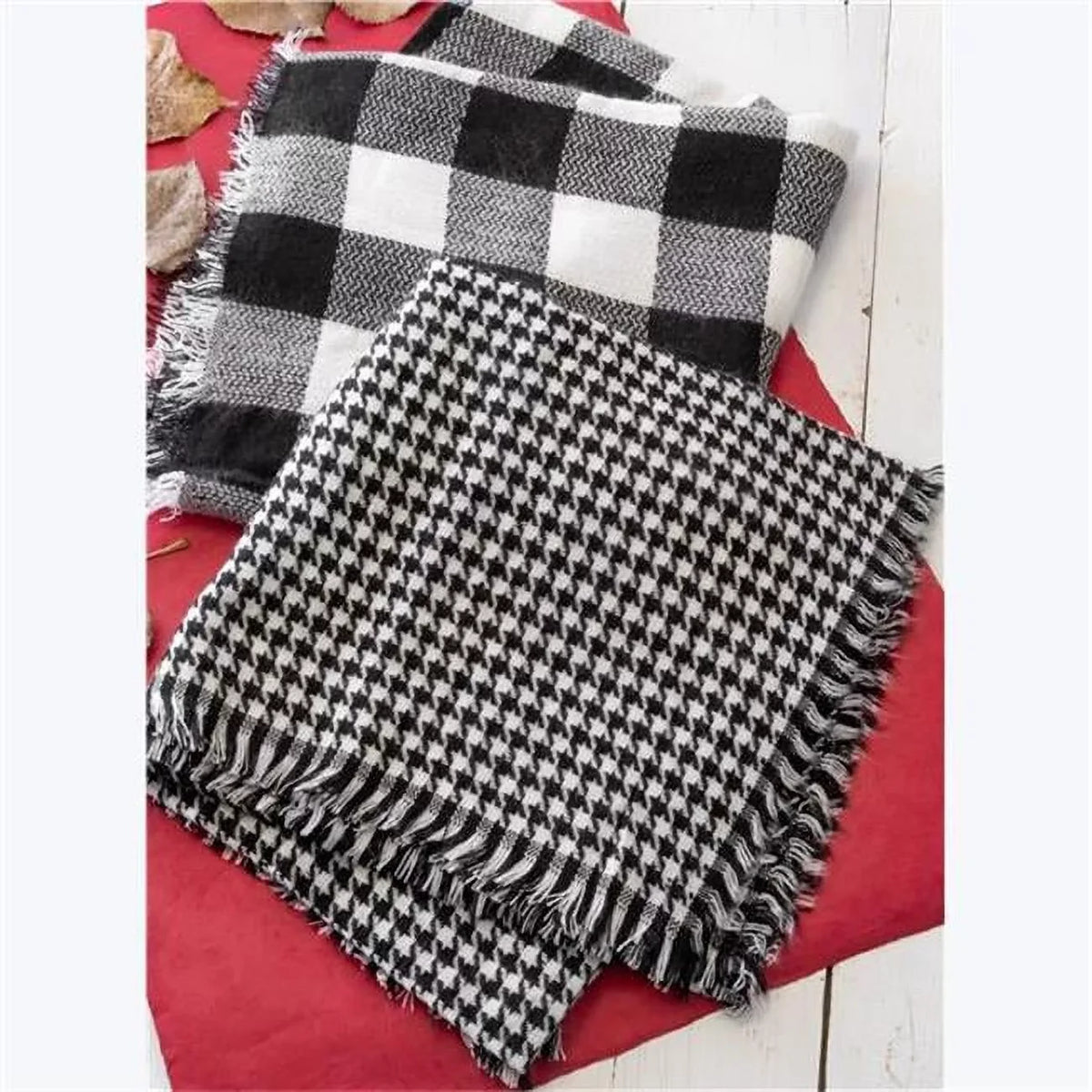 Youngs 42573 Black & Ivory Buffalo & Houndstooth Sizecarf, Assorted Color - 2 Piece