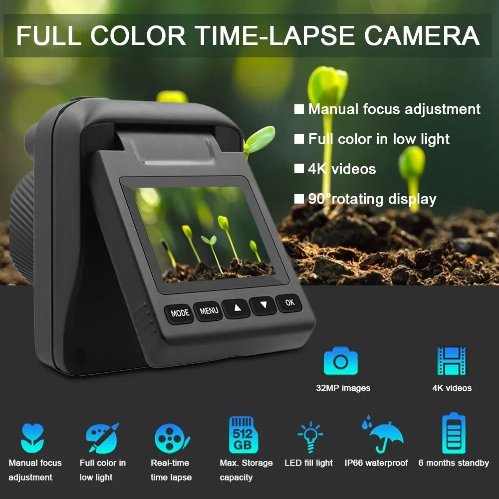 Htovila Camcorder,32MP 4K Waterproof Time Lapse Camera Waterproof Timelapse Camera Sizecreen 6 Months 6 Months Battery 4K Waterproof Timelapse Outdoor Camera 32MP 4K Camera 90 Sizecreen Plant ADBEN LAOSizeHE